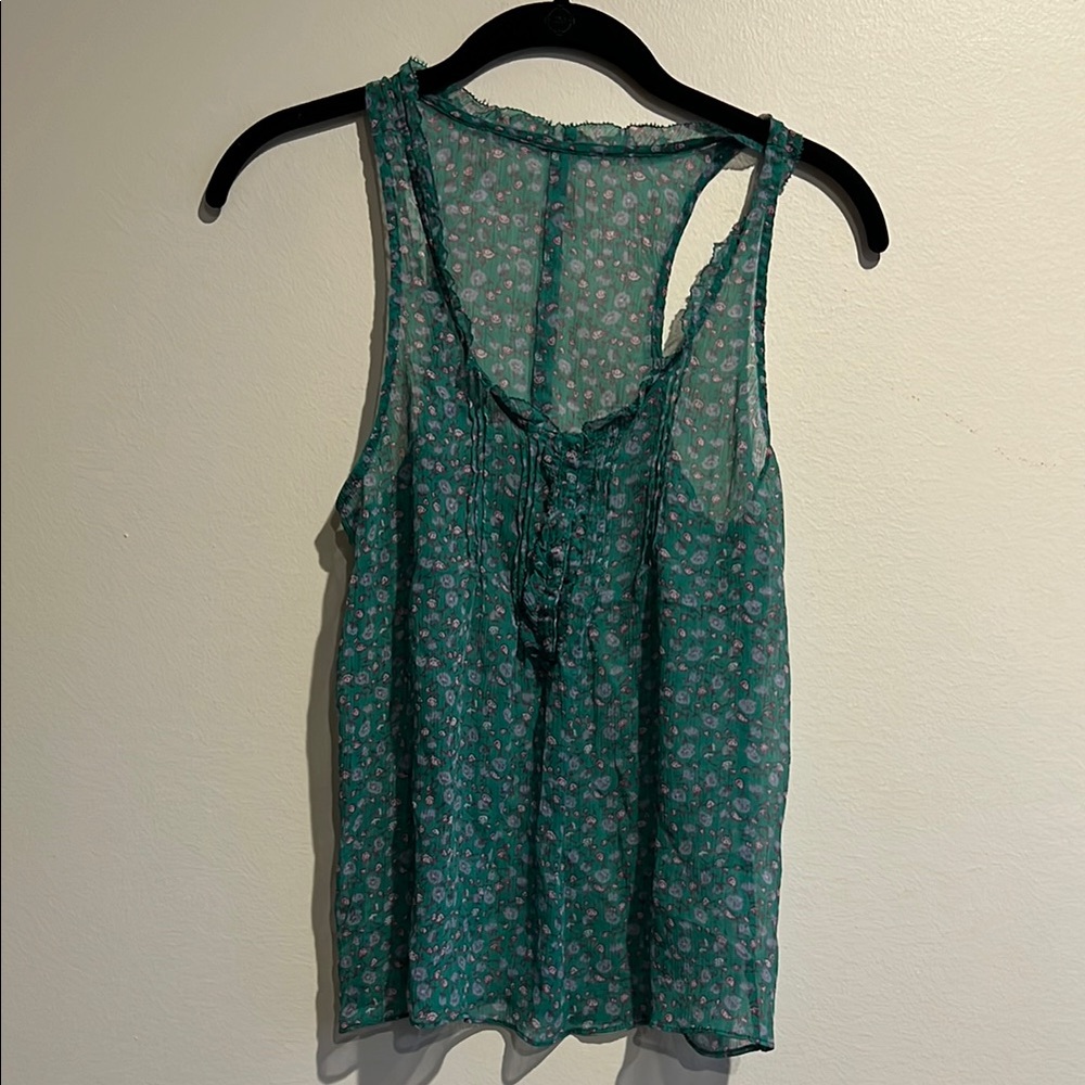 Floral Green Sleeveless Women's Top